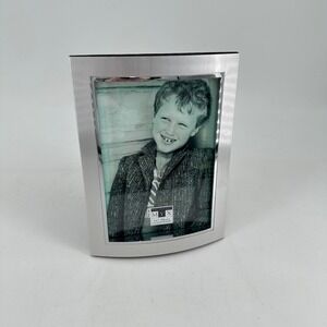 Burnes of Boston Silver Curved Metal 5x7 Picture Frame Brushed Satin Convex